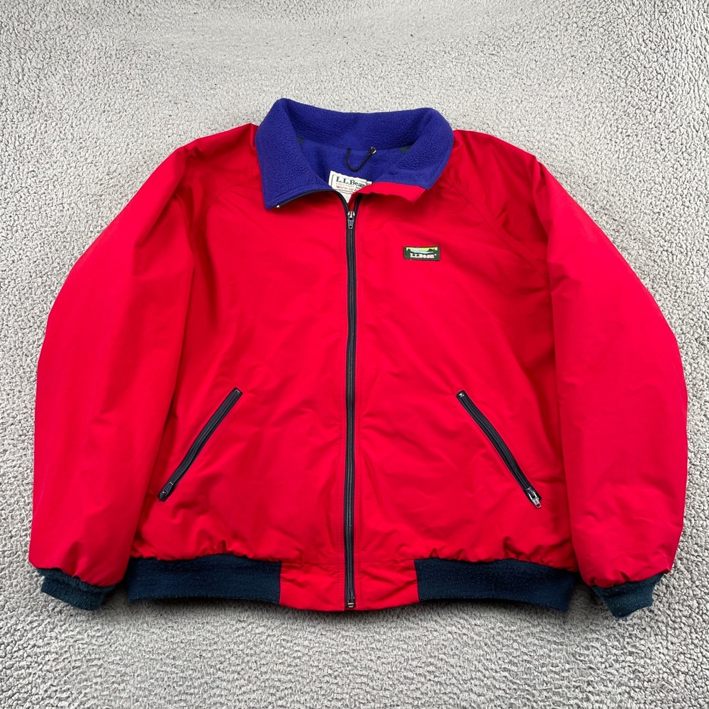 LL Bean Warm-up Jacket Mens XL Tall Red Fleece Lined Bomber Full Zip Vintage